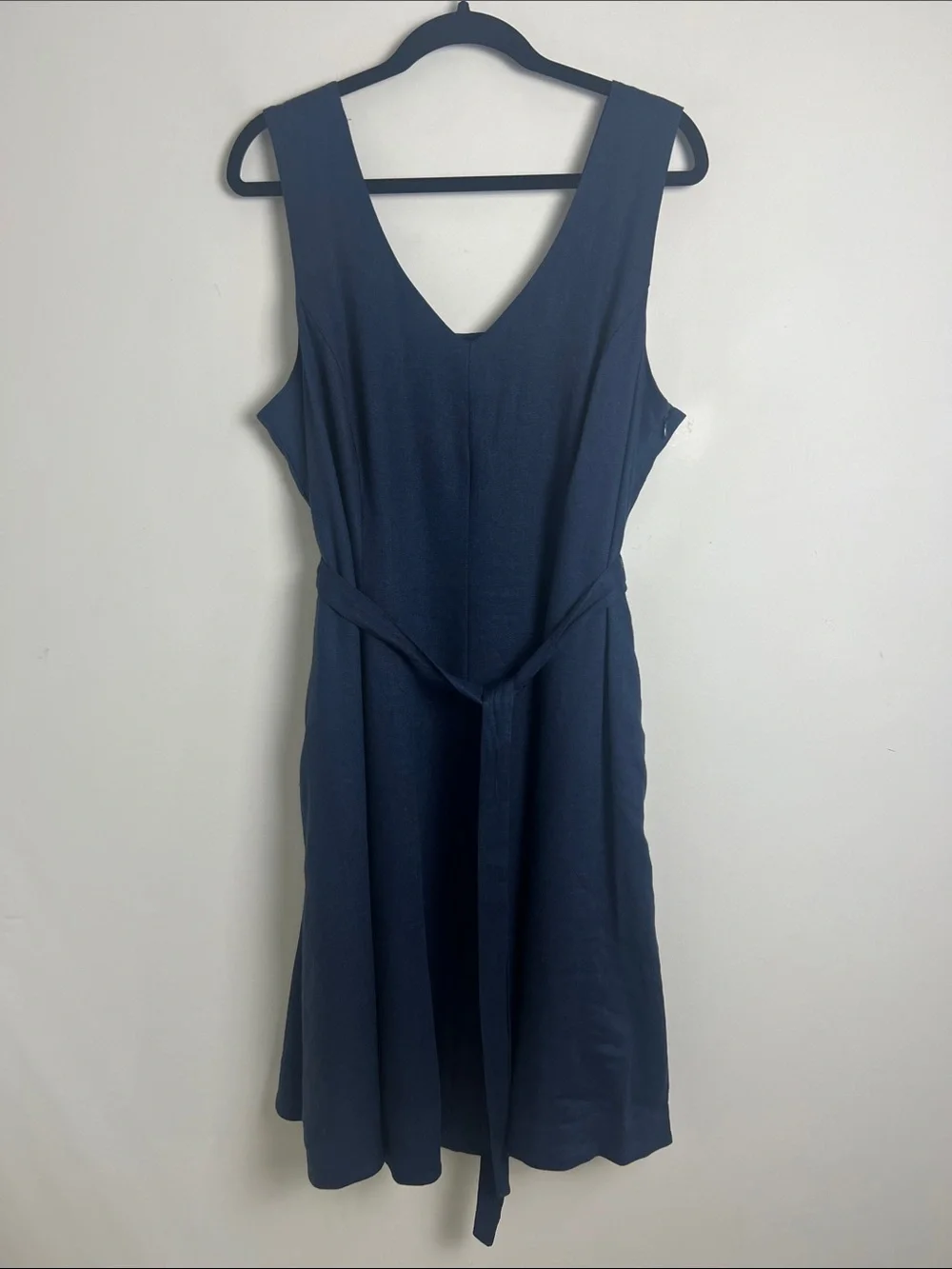 Lands' End Size 16 Navy Blue Linen Blend Sleeveless A-Line Minimalist Dress
